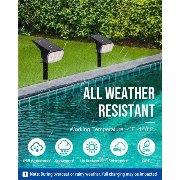 Solar Spot Lights Outdoor Waterproof 4 Pack LED Yard Garden Pathway Garage Light - Picture 6 of 7